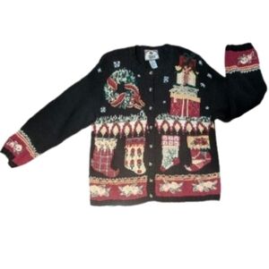 Tiara Black Vintage Sweater with Festive Christmas Holiday Design